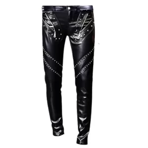 Men's Slim Fit Steampunk Leather Pants