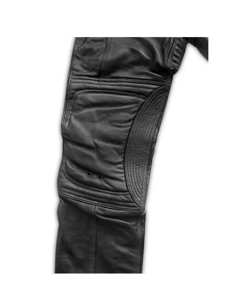Mens Black Leather Biker Pants - Image 3