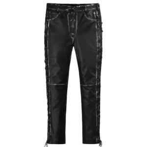 Womens Rubbed Black Leather Pants