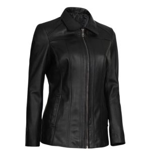 Alternative view of Women's Shirt Collar 3-4 Length Black Leather Coat
