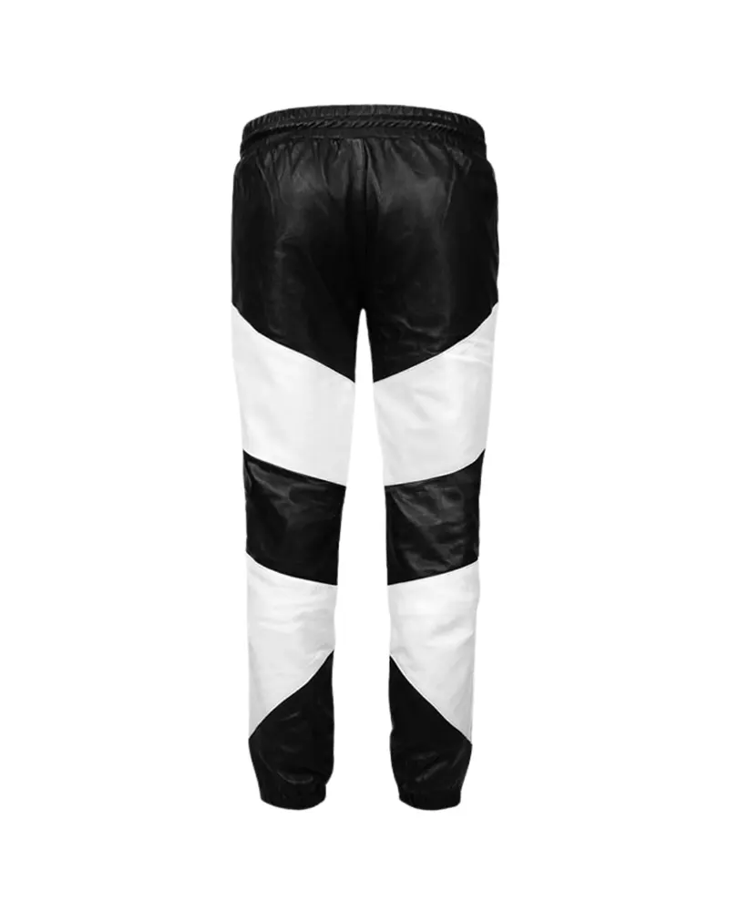 Men White & Black Stylish Lambskin Leather Pants - Image 3