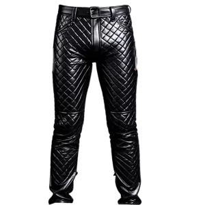 Black Quilted Leather Pant for Men