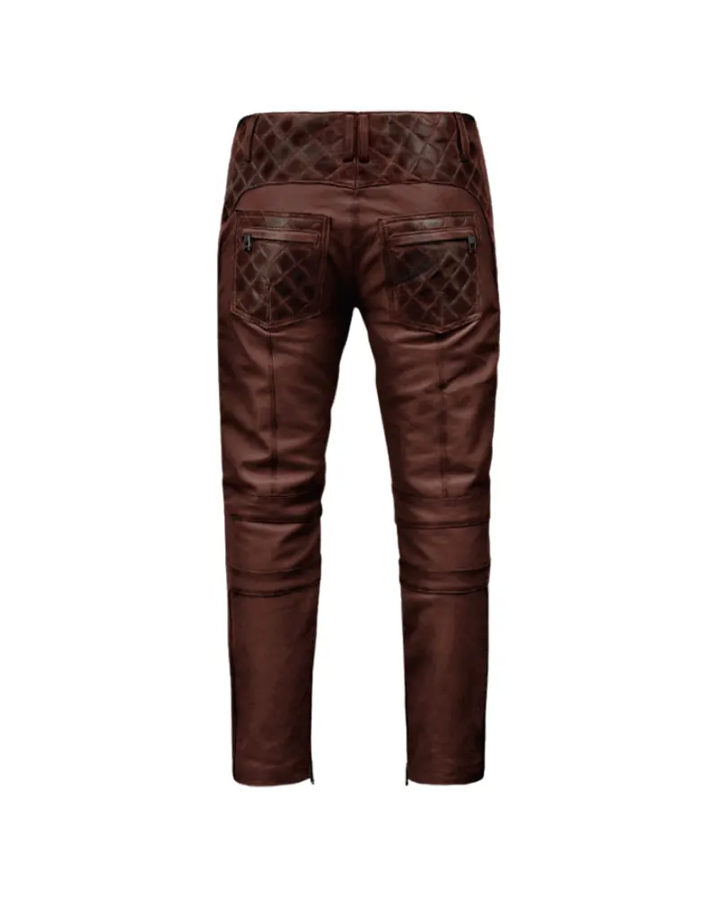Mens Maroon Leather Pants - Image 2