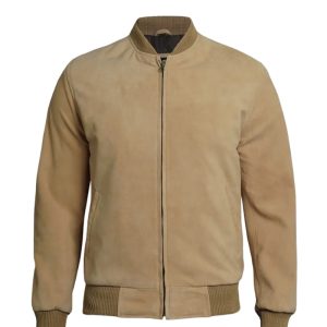 Men's Camel Brown Suede Bomber Jacket
