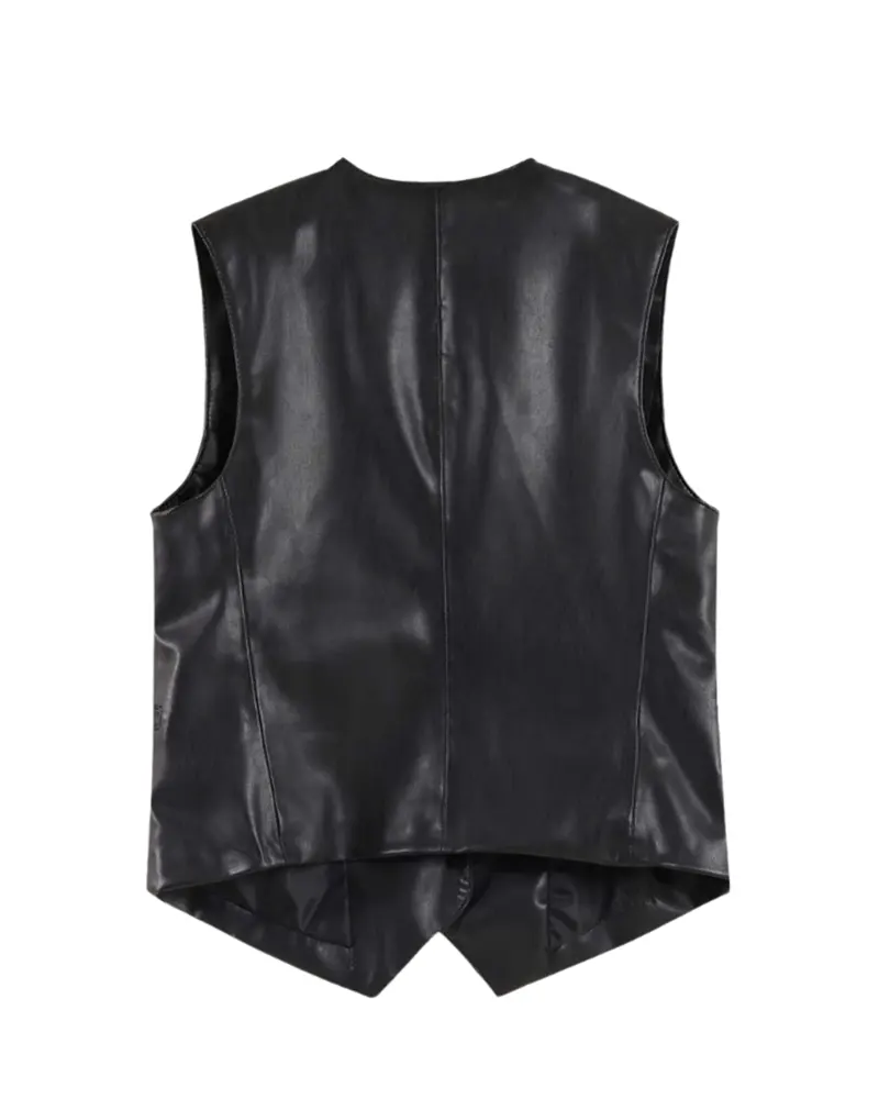 Men's Black Faux Leather Vest - Image 2