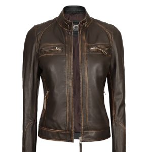 Alternative view of Women's Quilted Distressed Brown Leather Jacket