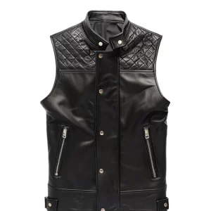 Men Black Quilted Style Leather Vest
