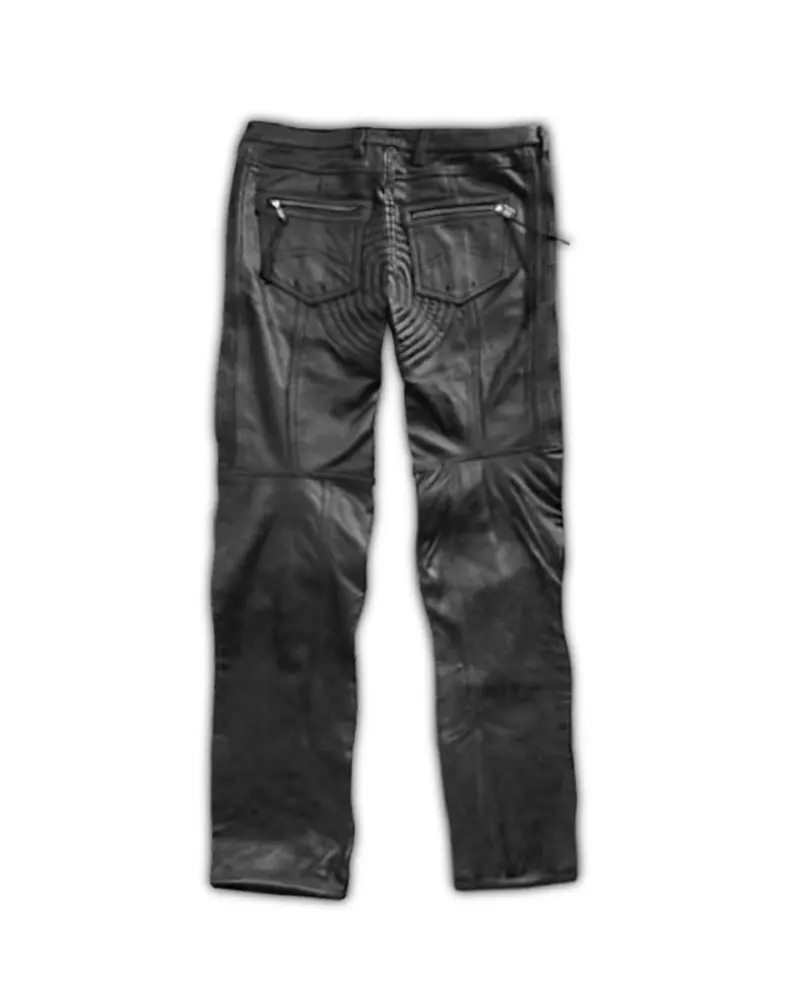 Mens Black Leather Biker Pants - Image 2