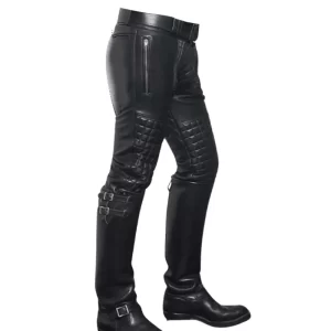 Alternative view of Men's Quilted Real Leather Bikers Pants