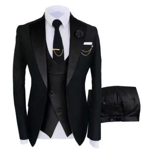 Alternative view of Men’s Slim Fit Peak Lapel Black 3-Piece Tuxedo