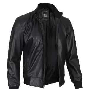 Alternative view of Men's Black Leather Bomber Jacket