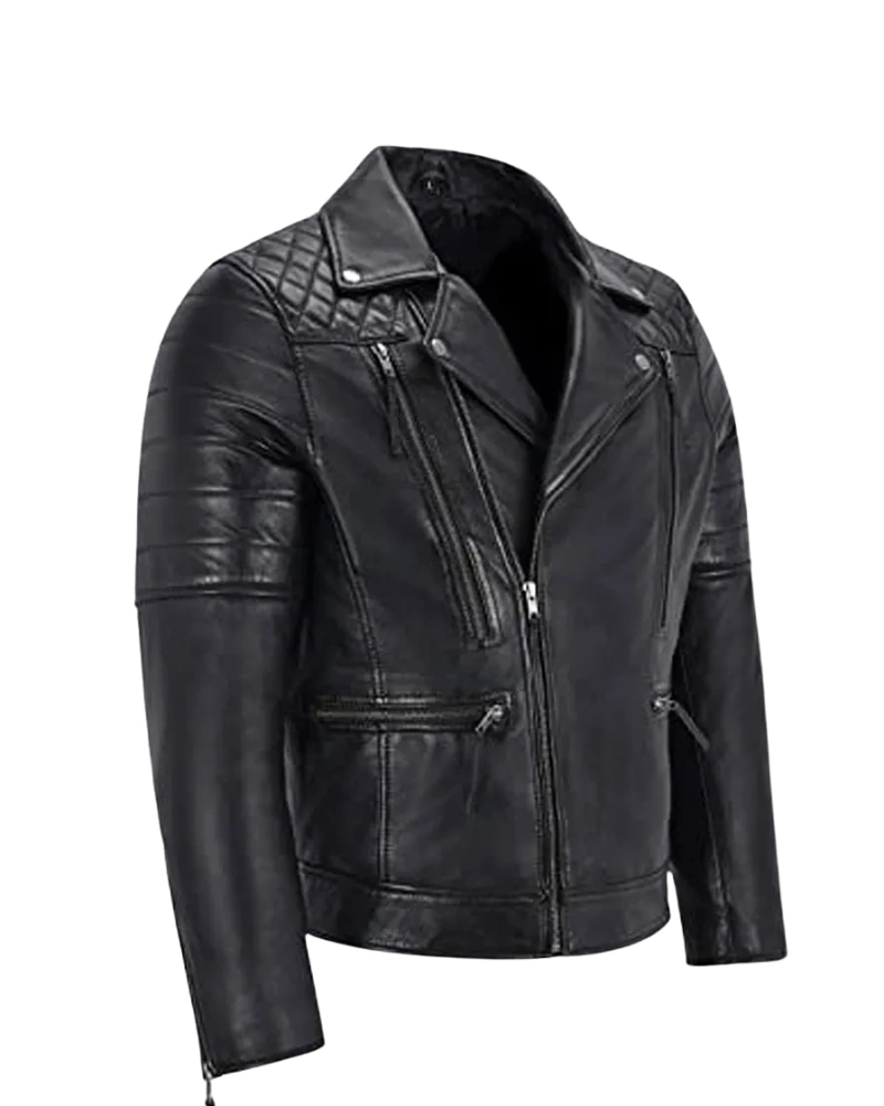 Mens Biker Lambskin Leather Jacket - Image 2