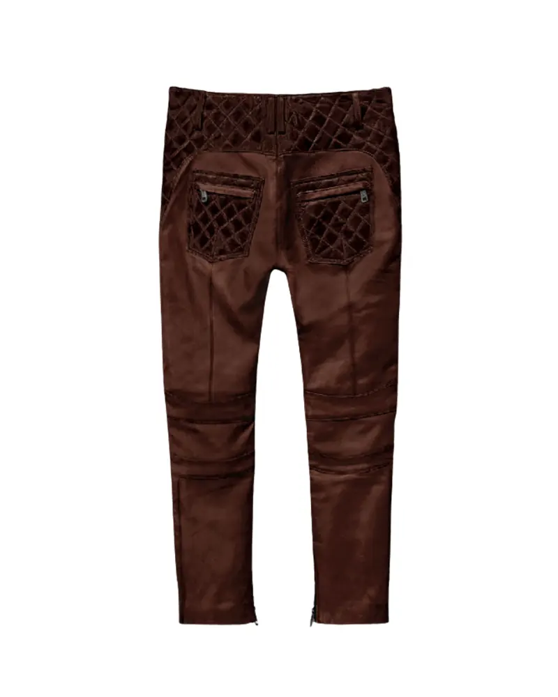 Mens Maroon Leather Pants - Image 3