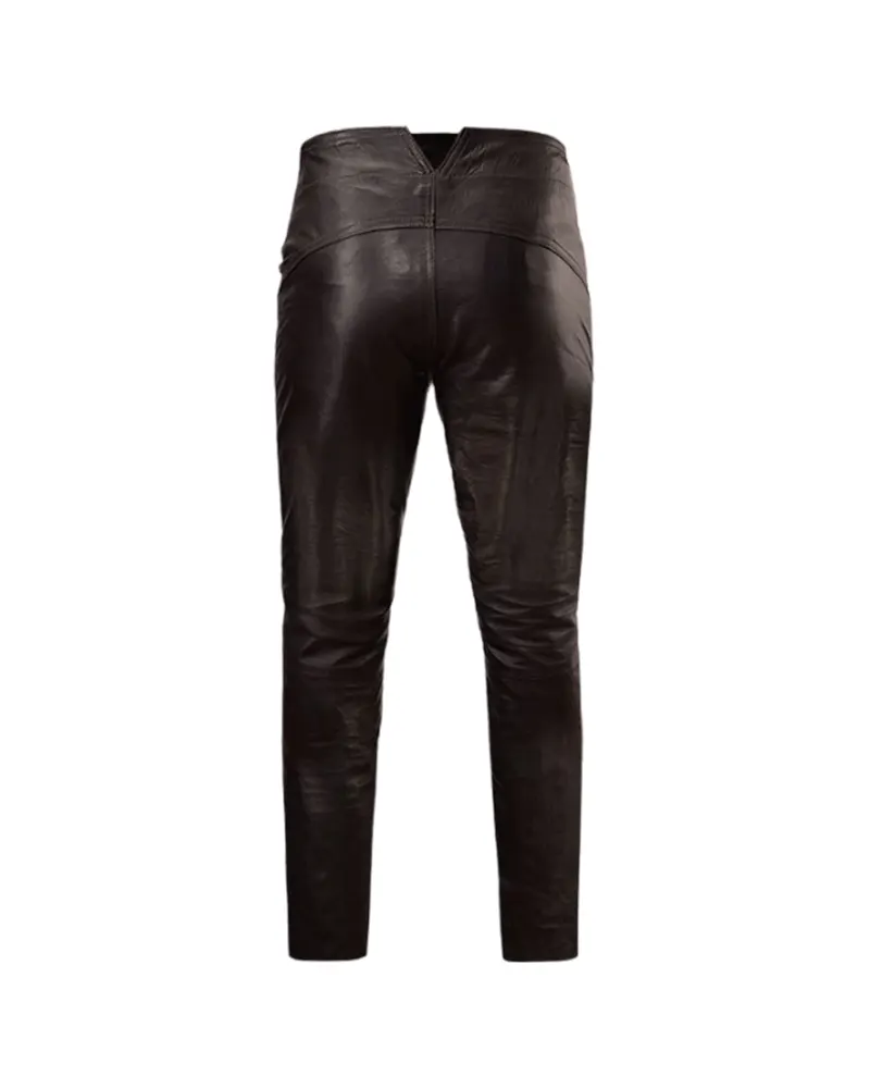 Men Dark Brown Leather Pants - Image 2