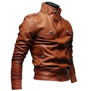 Men's Slim Fit Tan Brown Leather Biker Jacket