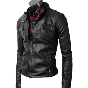 Alternative view of Men’s Casual Slim Fit Black Leather Jacket