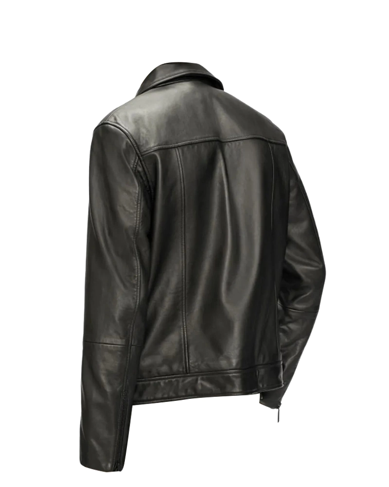 Men’s Biker Classic Carve Black Leather Jacket - Image 2