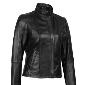 Alternative view of Women's Black Leather Cafe Racer Jacket