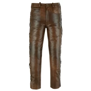 Mens Brown Jean Style Motorcycle Leather Pants