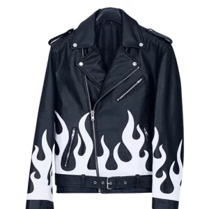 Meteor Flames Leather Biker Jacket