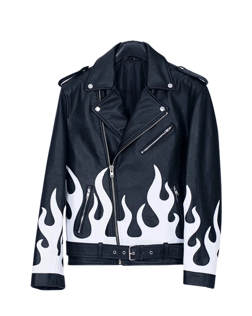 Meteor Flames Leather Biker Jacket