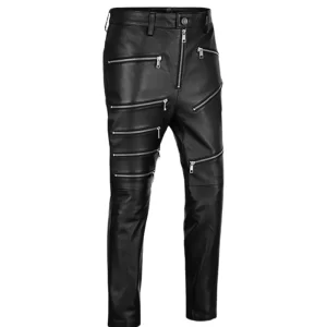 Alternative view of Men's Black Zipper Leather Pants