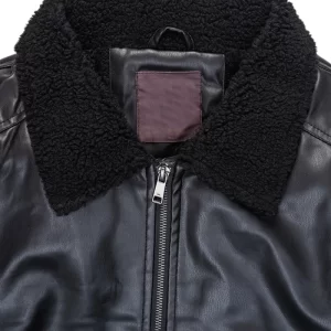 Alternative view of FUR Collar with Black Leather Bomber Jacket