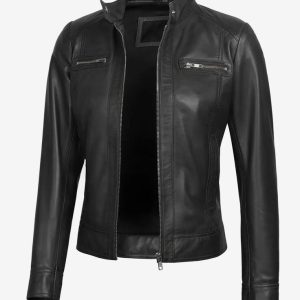 Womens Black Cafe Racer Leather Jacket