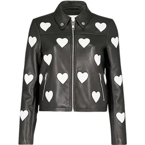 Women’s Heart Logo Black Leather Jacket