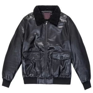 FUR Collar with Black Leather Bomber Jacket