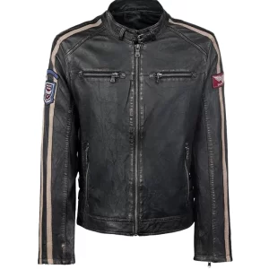 Bike Racer Distressed Black Leather Jacket