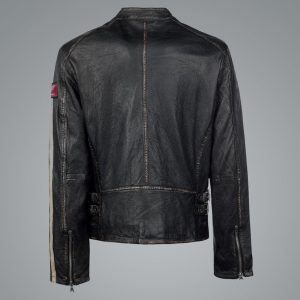 Alternative view of Bike Racer Distressed Black Leather Jacket