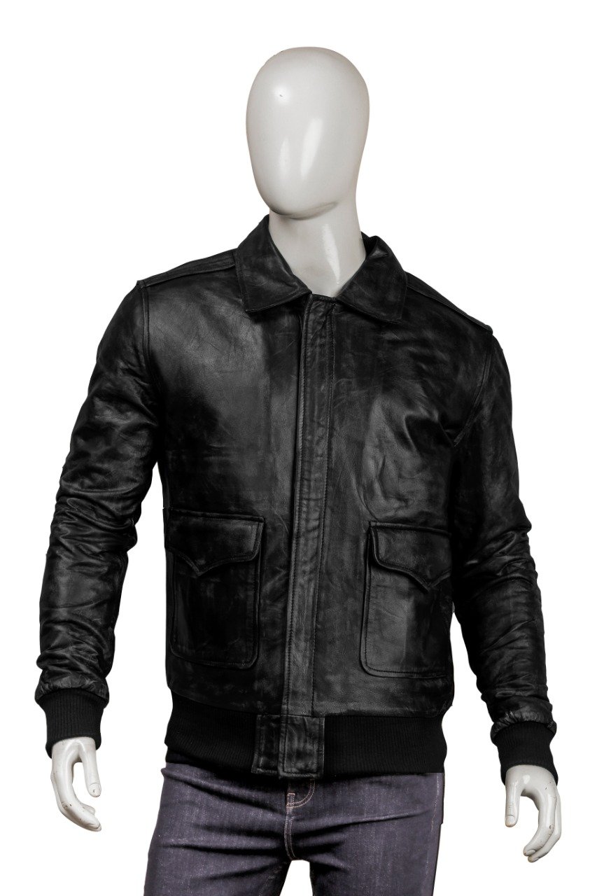 Black Bomber Real Sheepskin Leather Jacket - Image 2