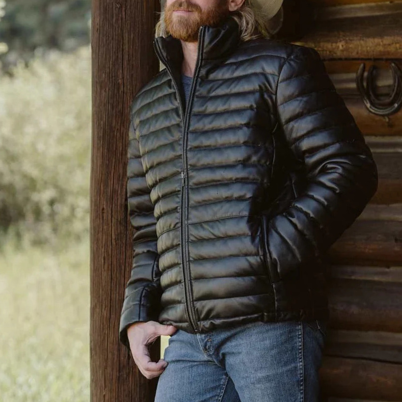Black Bridger Leather Down Jacket