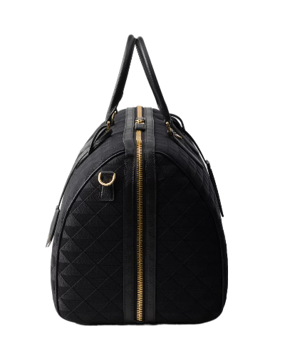 Black Embroidered Fabric Leather Duffel Bag - Image 3