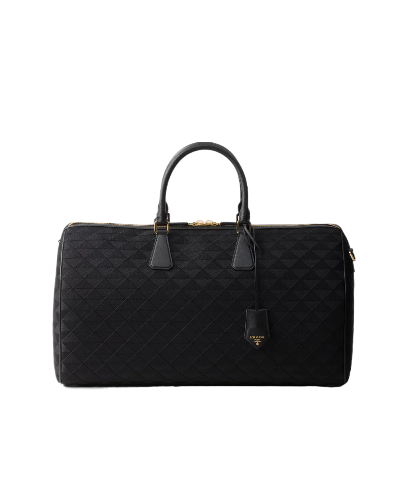 Black Embroidered Fabric Leather Duffel Bag - Image 2