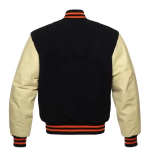 Alternative view of Black Wool Cream Leather Sleeves Varsity Jacket