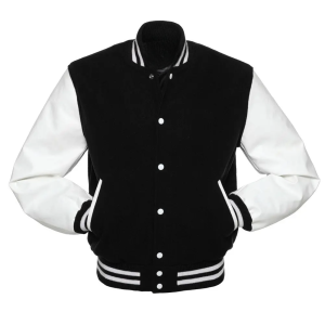 Black Wool & White Leather Varsity Jacket