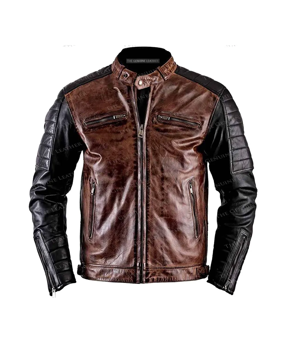 Mens Vintage Cafe Racer Leather Jacket - Image 6