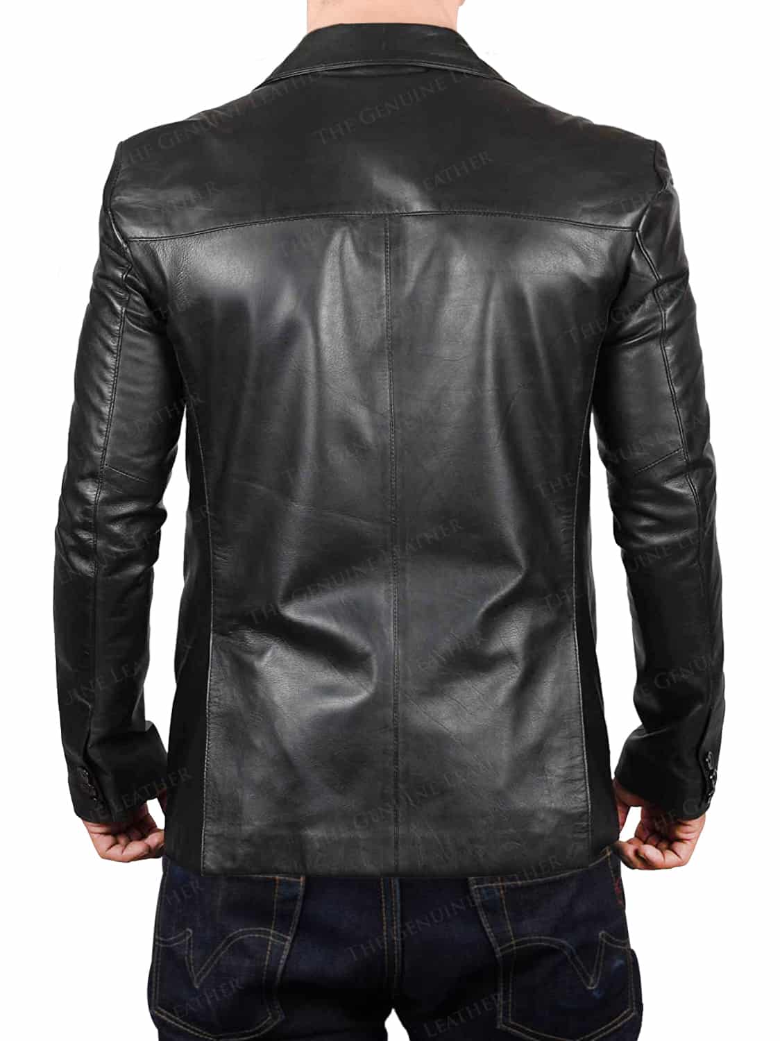 Men Distressed Leather Blazer - Image 3