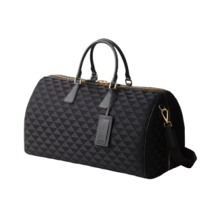 Black Embroidered Fabric Leather Duffel Bag