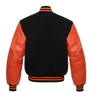 Alternative view of Black Wool Orange Leather Sleeves Varsity Jacket