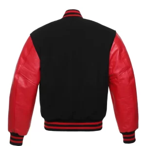 Alternative view of Black Wool Red Leather Sleeves Varsity Jacket