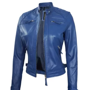 Alternative view of Women Blue Biker Leather Jacket
