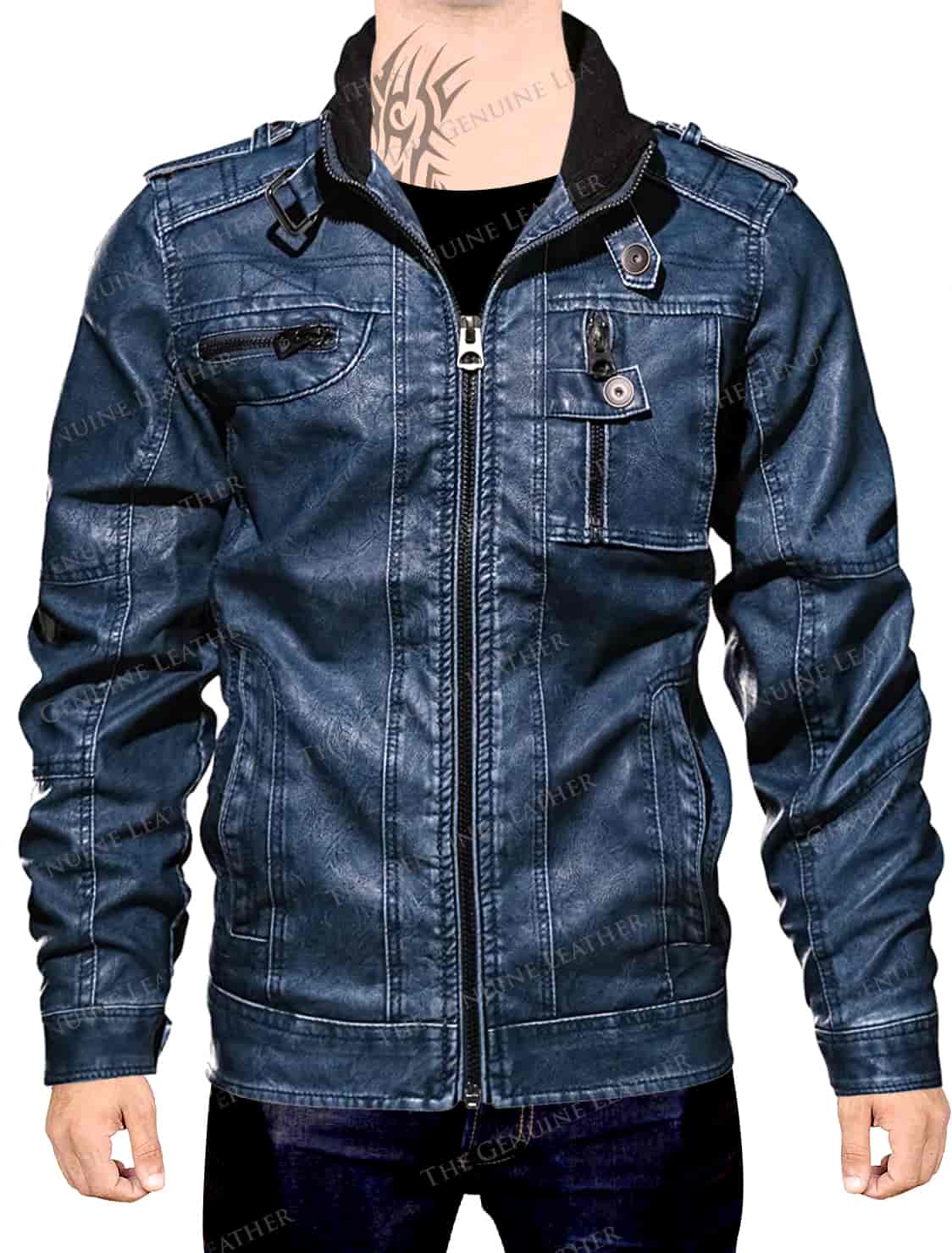 Mens Leather Denim Jacket - Image 2