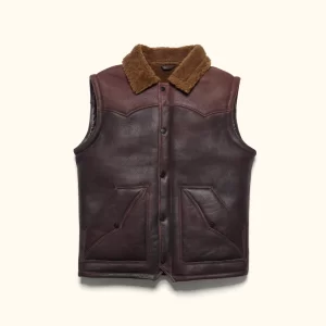 Brown New Jackson Leather Shearling Vest