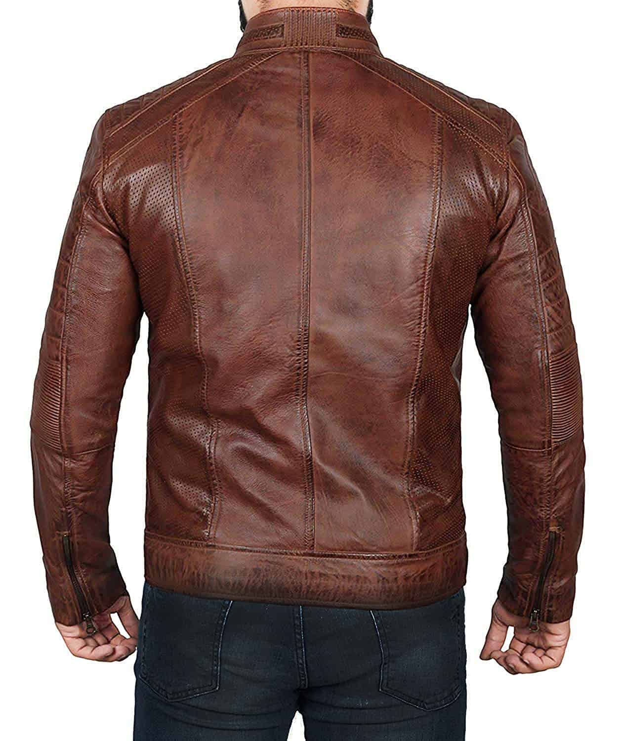 Men Brown Distressed Biker Jacket - Image 4