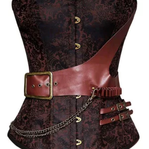 Women Brown Jacquard Leather Corset