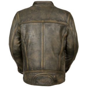 Alternative view of Distressed Cafe Racer Biker Leather Jacket