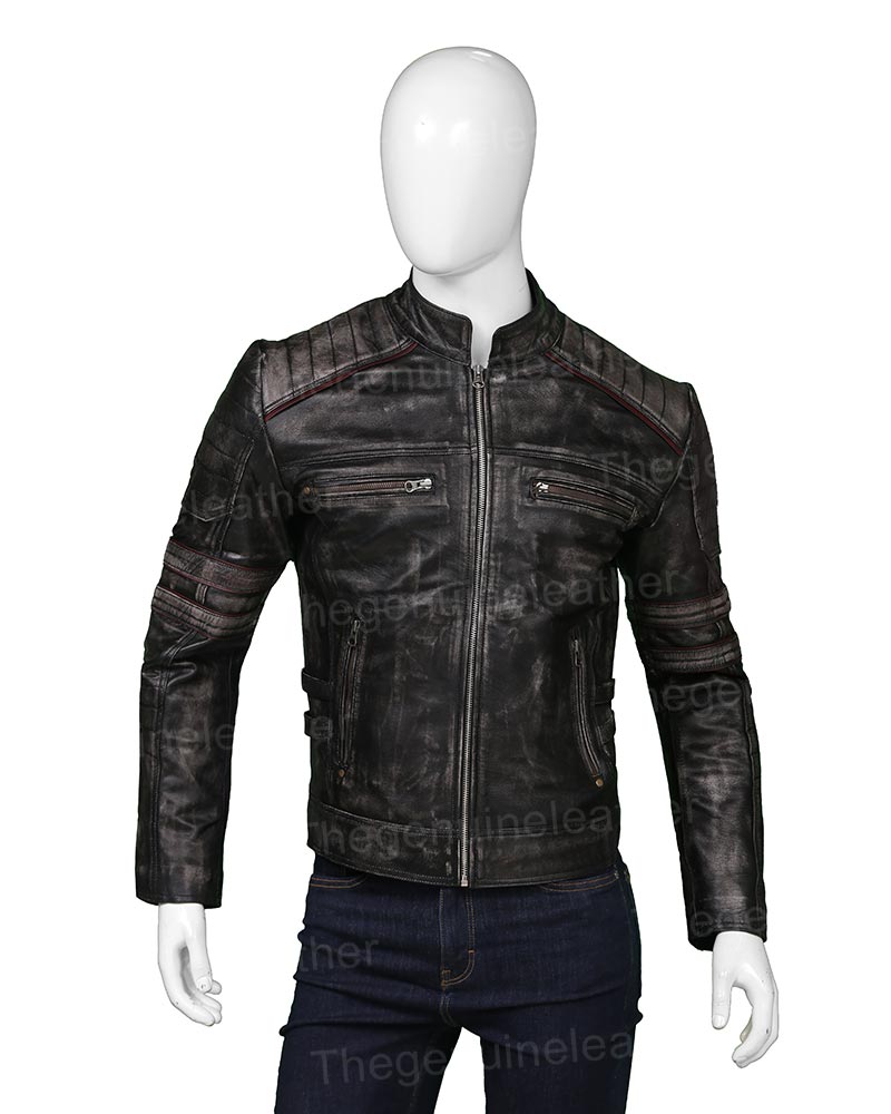 Cafe Racer Distressed Vintage Biker Jacket - Image 5
